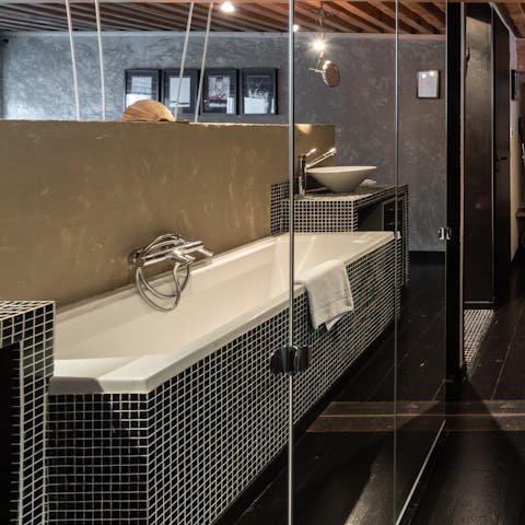 Relax in the bathtub after a fun-filled day of soaking up Lyon 