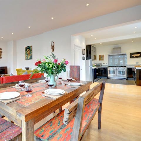 Linger over dinner in the sociable open-plan living area
