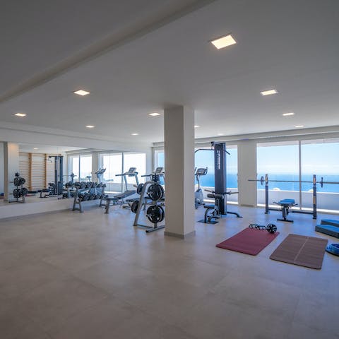 Keep on top of your fitness routine at the on-site gym 