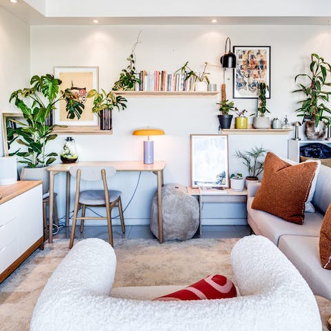 Work from home at the desk or unwind in the stylish living area