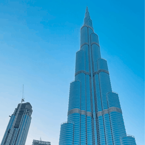 Visit the majestic Burj Khalifa located a ten-minute drive away 