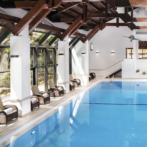 Swim some lengths of the shared indoor pool or float in the sun in the shared outdoor pools