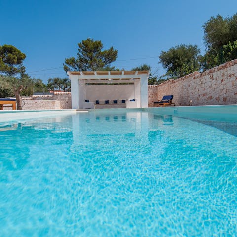 Sink into your private swimming pool for a quick dip before lunch