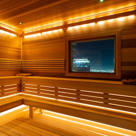 Relax and unwind in the wellness centre – there’s a sauna and a steam room