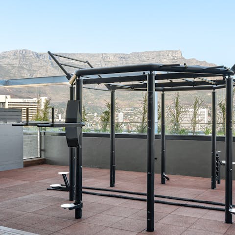 Workout to incredible vistas of Table Mountain at the outdoor, communal gym