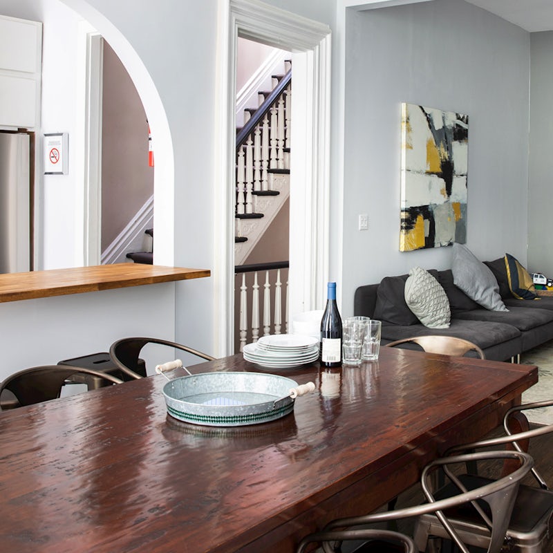 Socialise around the long dining table – it's next to the kitchen so your designated chef can feel involved