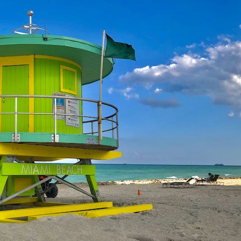 Spend your afternoons catching some rays on Miami Beach, a five-minute walk away