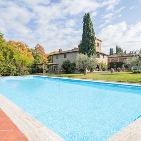 Swim in the pool under the summer sun