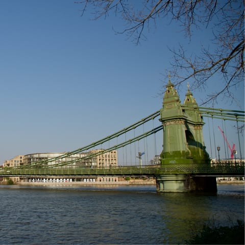 Head to the Thames waterside at Hammersmith Bridge, a fifteen-minute drive