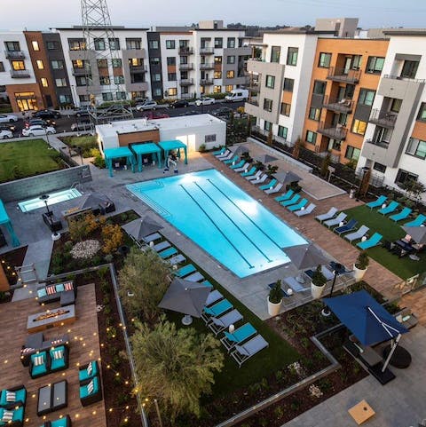 Head down to the building's pool for a morning swim