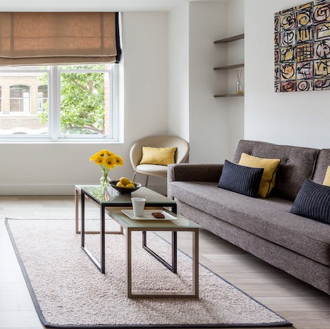 Relax in the bright and airy living space after an afternoon perusing London's iconic sights 