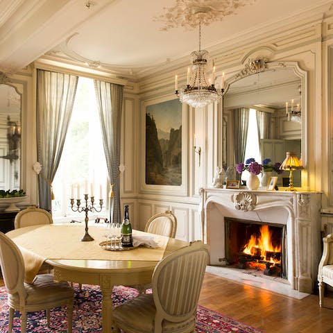 Dine next to the roaring fire 