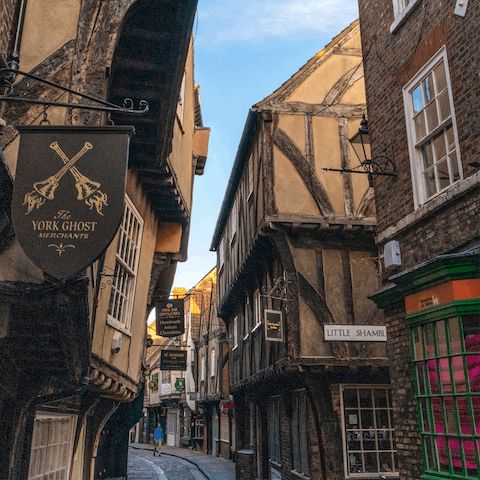 Stroll eight minutes to visit historic shops in the medieval Shambles