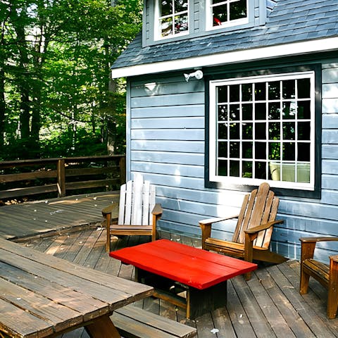 Relax on the deck and listen to the seasonal babbling stream