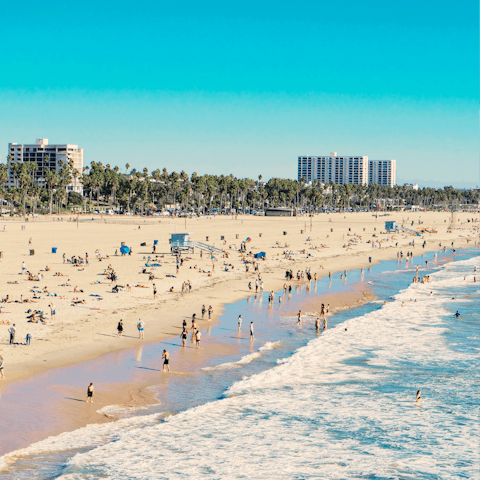 Visit Santa Monica Beach – a fifteen-minute walk away