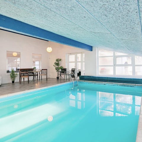 Swim in the indoor pool, followed by a soak in the Whirpool tub