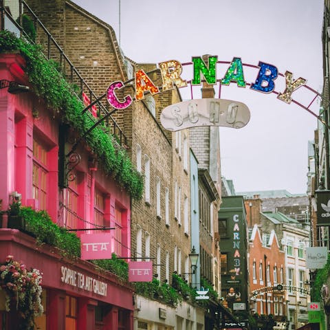Feel the good vibes of Soho's Carnaby Street, just fourteen minutes away on foot 