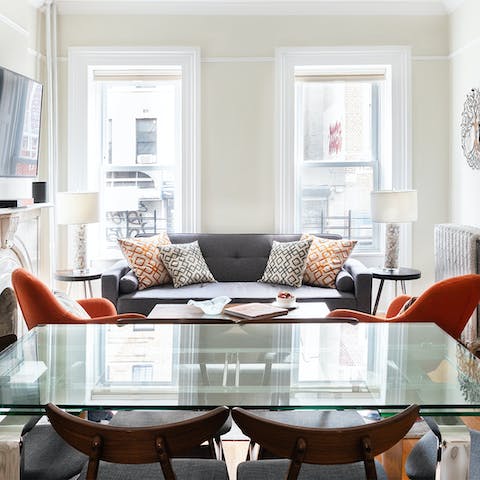 This inviting living and dining space