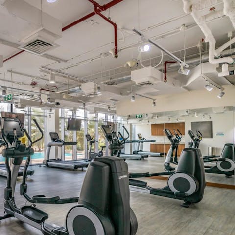 Workout in the state-of-the-art gym with its multiple weight rooms 