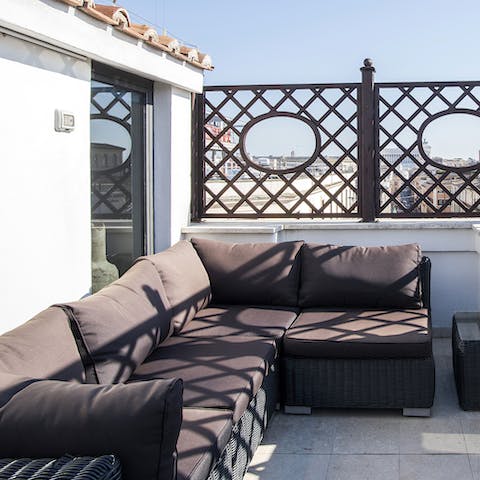 The sofas on the terrace