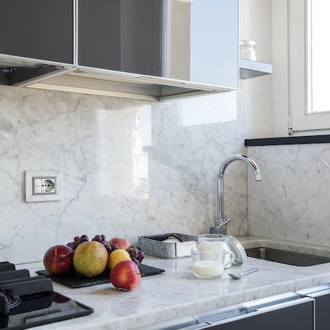 The marble kitchen counter