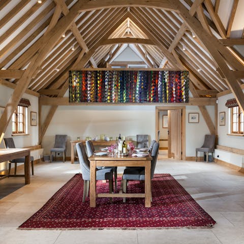 Enjoy a romantic meal beneath the vaulted beamed ceiling