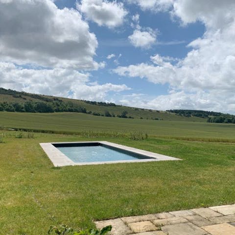 Take a dip in the private, heated pool and admire the countryside views