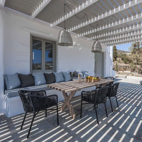 Sip cocktails on the covered terrace – there's also a barbecue