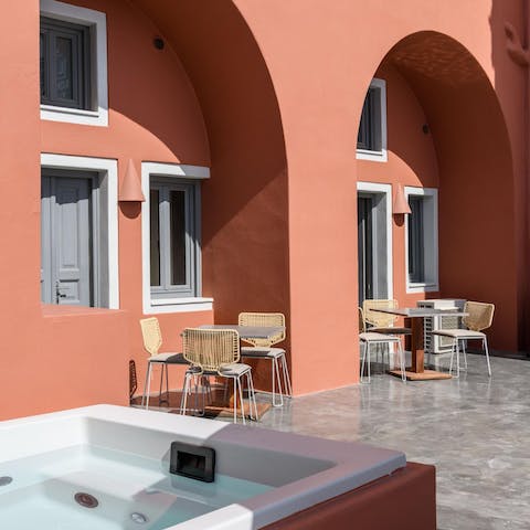 Push the tables together to enjoy a meze platter al fresco for lunch