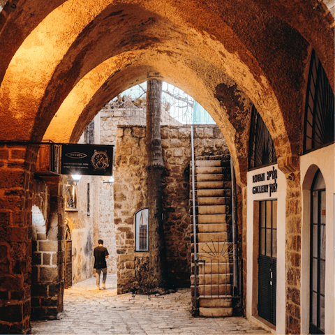 Wander over to Old Jaffa in twenty-five minutes and explore the winding alleys