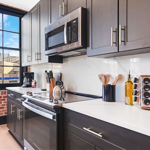 Don your chef's hat in the fully stocked kitchen