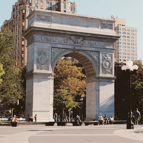 Enjoy a sunny walk around Washington Square Park, just a short stroll away