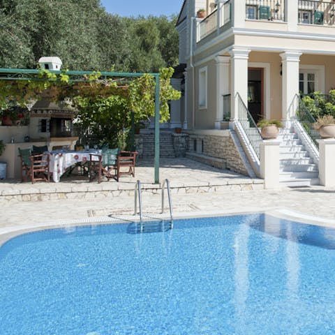 Take a dip in the private swimming pool overlooking spectacular sea views