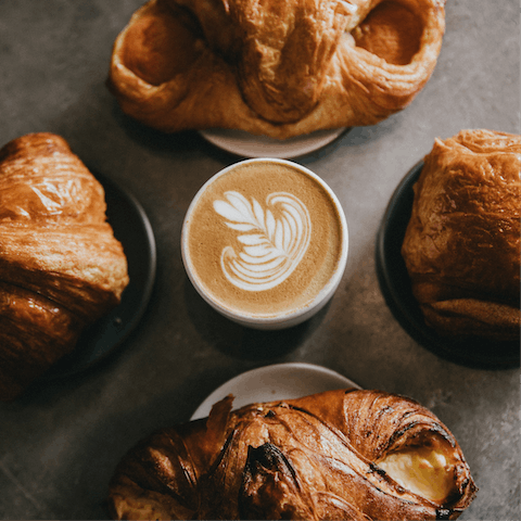 Grab some coffee and pastries at the coffee shop conveniently located below your building