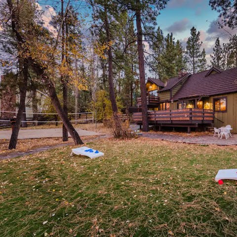 Enjoy your backyard playground, sporting its own volleyball court