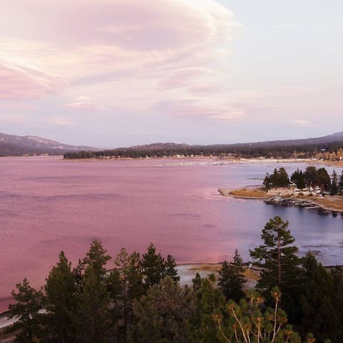 Don't miss out on the lake's pink transformation at sunset