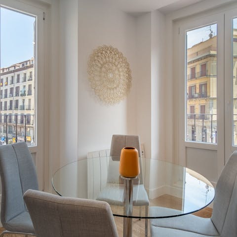 Gather together for a celebratory meal at the window-side table while taking in Centro views