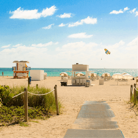 Soak up the sun on Miami Beach, a twenty-minute walk away