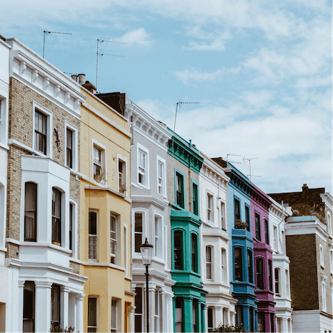 Head to the colourful streets of Notting Hill, just a fifteen-minute drive away