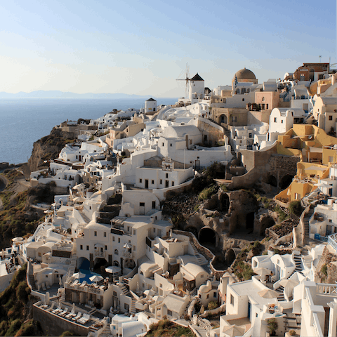 Stay amid the restaurants and shops of Fira on Santorini