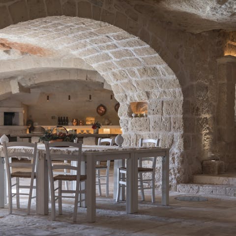 Dine under the original stone arches