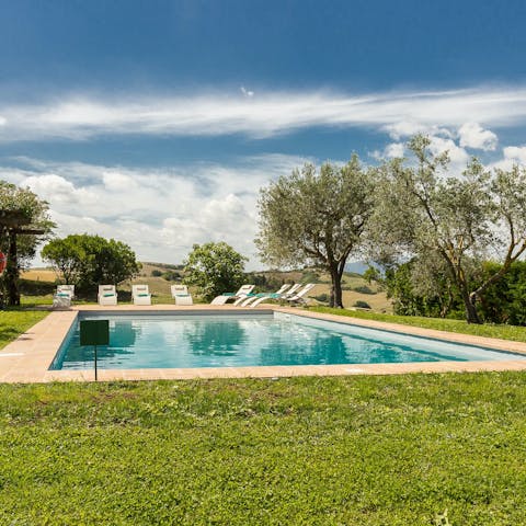 Bask in the sunshine or swim a couple of lengths in the private pool