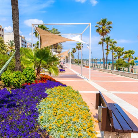 Stay in lively Estepona on the Costa del Sol – both the beach and the promenade are a short stroll away