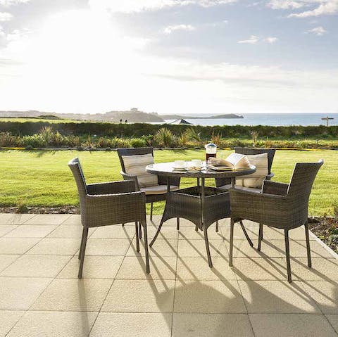 Sit out on the terrace during golden hour and gaze out over Newquay Beach 