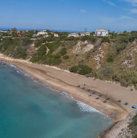 Stroll out to the nearby beach and take a morning dip in the Ionian Sea