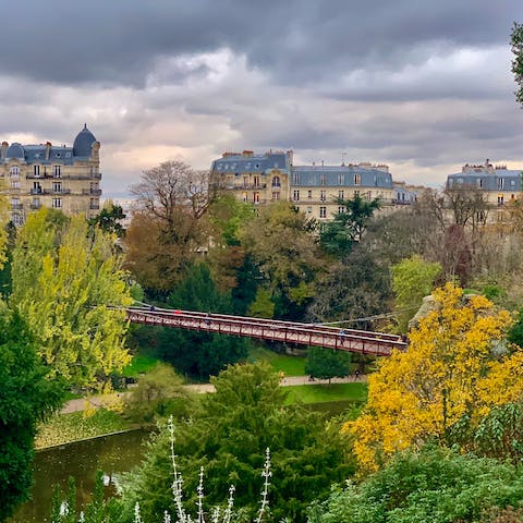 Take a stroll through the beautiful Parc des Buttes-Chaumont, fifteen minutes away on foot