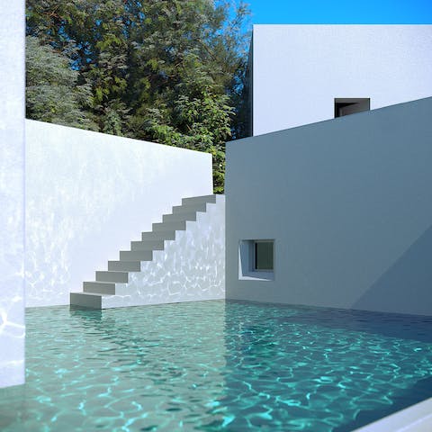 Step down into the crystal clear waters of this unique pool