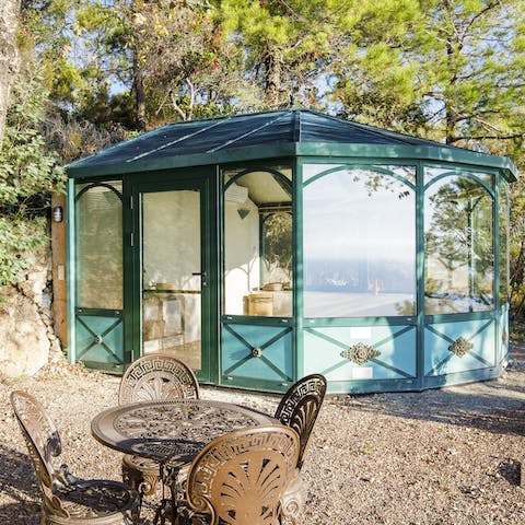Sit in the shade of the gazebo and enjoy the fresh air and an evening drink
