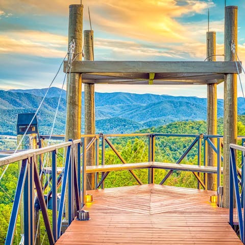 Take in the incredible views of the Smoky Mountains from the rooftop walkway