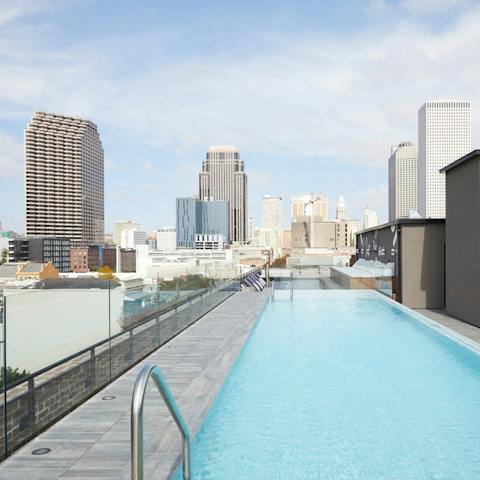 Get your morning laps in at the outdoor communal pool